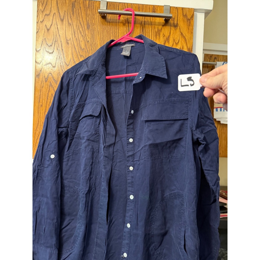Chelsea & Theodore Navy Blue Lyocell Button‎ Down Utility Shirt Womens Medium